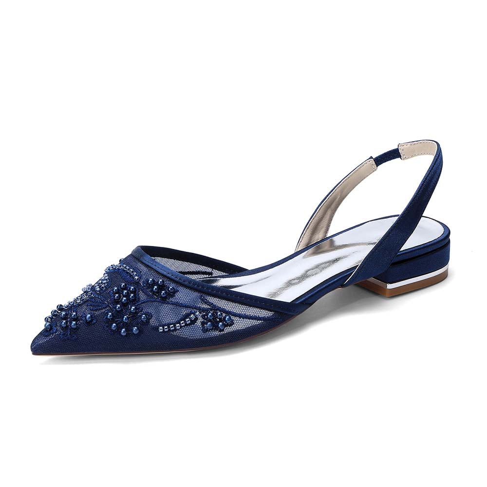 Women's Slingback Lace Wedding Shoes Pointed Toe Flat Bridal Shoes
