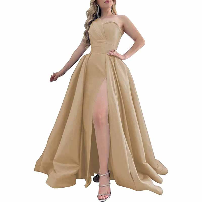One Shoulder Satin Bridesmaid Dress Prom Dresses Long Ball Gown Formal Dresses for Women Evening Gowns with Slit