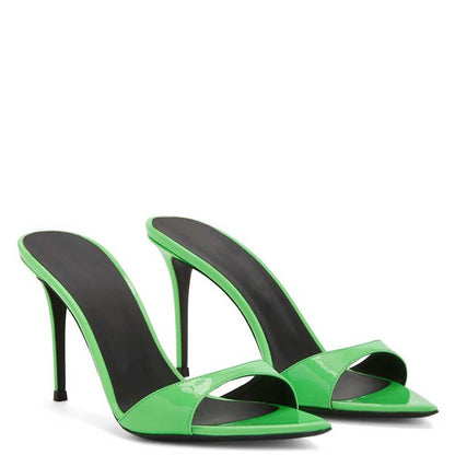 Womens High Heeled Mules Peep Toe Slip On Sandals