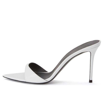 Womens High Heeled Mules Peep Toe Slip On Sandals