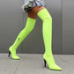 Womens Thigh High Stretch Boots Pointed Toe Stiletto Over The Knee Bootie