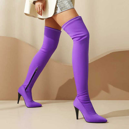 Womens Thigh High Stretch Boots Pointed Toe Stiletto Over The Knee Bootie