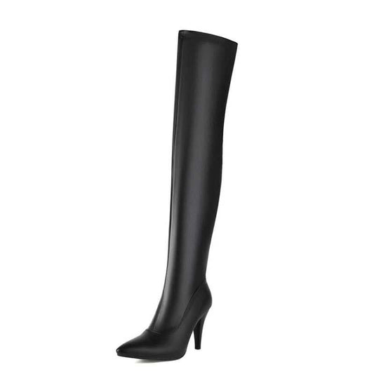 Womens Thigh High Stretch Boots Pointed Toe Stiletto Over The Knee Bootie