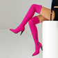 Womens Thigh High Stretch Boots Pointed Toe Stiletto Over The Knee Bootie