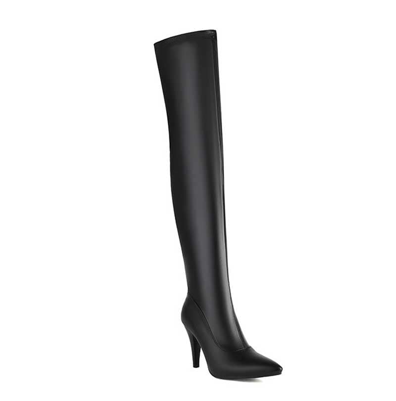 Womens Thigh High Stretch Boots Pointed Toe Stiletto Over The Knee Bootie