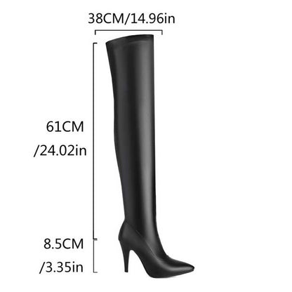 Womens Thigh High Stretch Boots Pointed Toe Stiletto Over The Knee Bootie