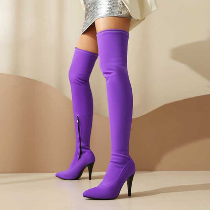 Womens Thigh High Stretch Boots Pointed Toe Stiletto Over The Knee Bootie