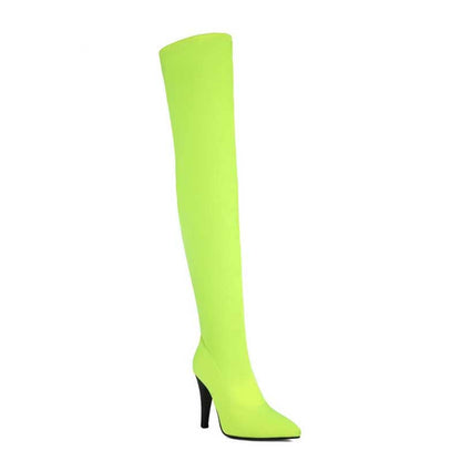 Womens Thigh High Stretch Boots Pointed Toe Stiletto Over The Knee Bootie