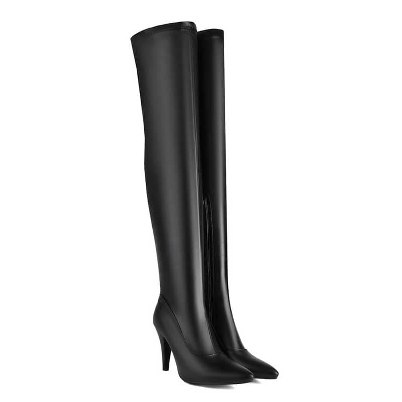 Womens Thigh High Stretch Boots Pointed Toe Stiletto Over The Knee Bootie