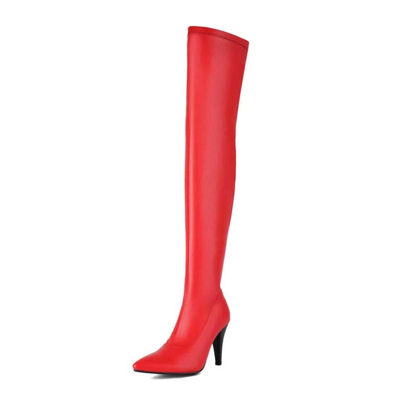 Womens Thigh High Stretch Boots Pointed Toe Stiletto Over The Knee Bootie