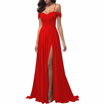 Elegant red spaghetti strap bridesmaid dresses with a side slit and sweetheart neckline