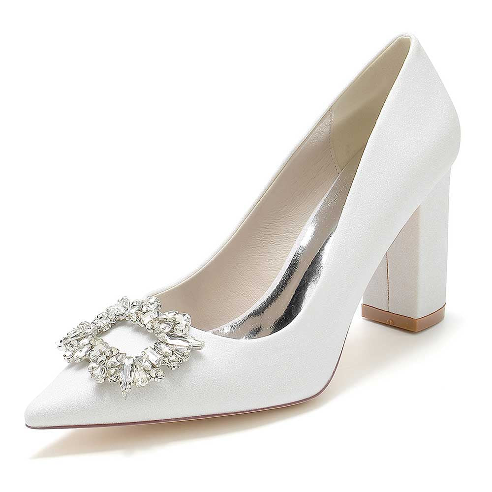 Elegant white high heel with sparkly buckle, perfect as sparkly buckle party shoes for women