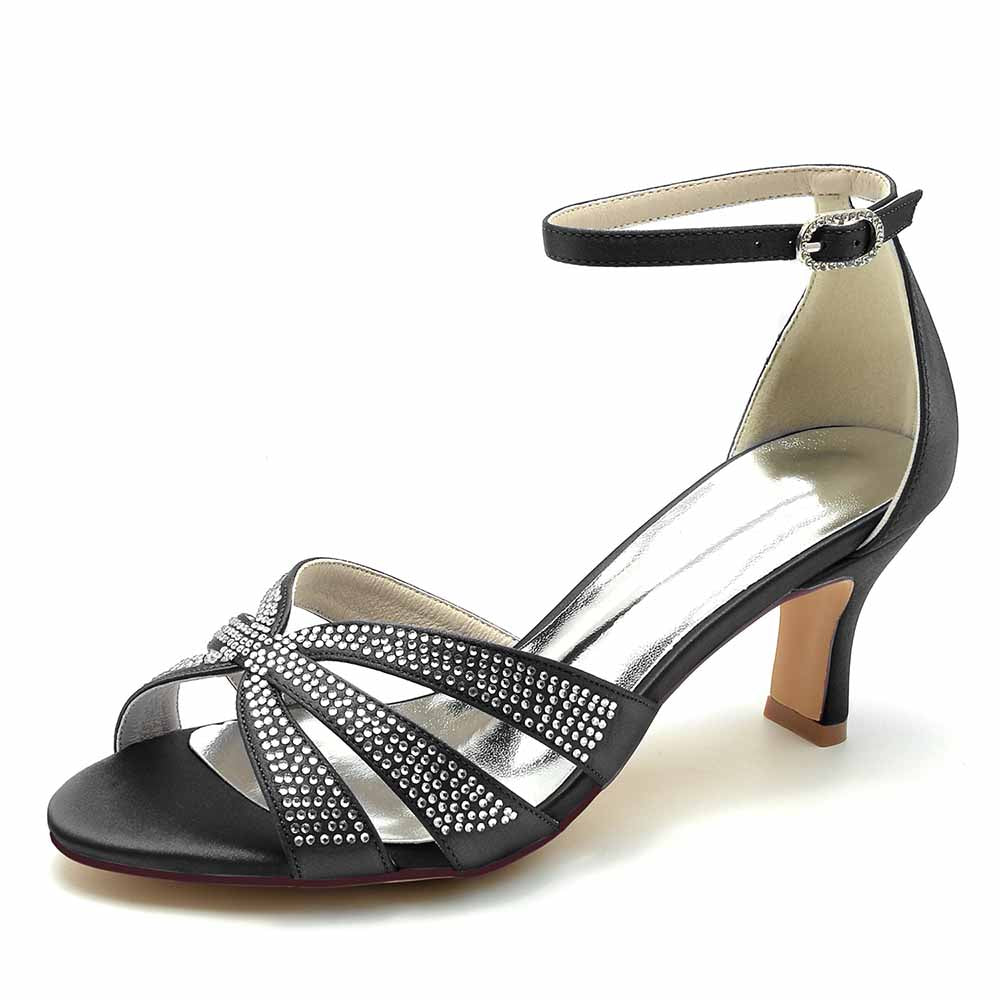 S&DCo. Black Sparkly Heels for Parties with Stylish Ankle Strap and Strappy Design
