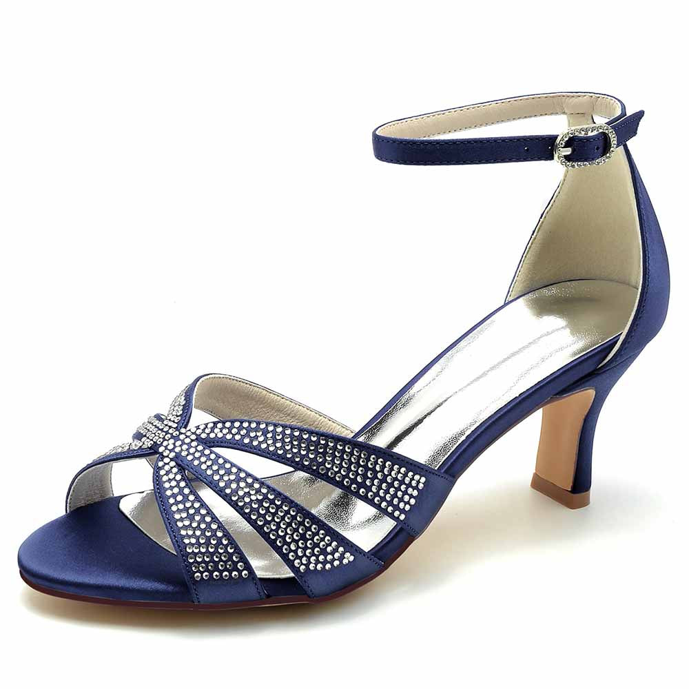 Navy blue S&DCo. sparkly heels for parties with ankle strap and shiny embellishments