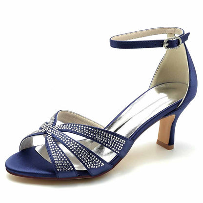Navy blue S&DCo. sparkly heels for parties with ankle strap and shiny embellishments