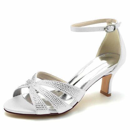 S&DCo. White Sparkly Heels for Parties with Ankle Strap and Elegant Crisscross Design