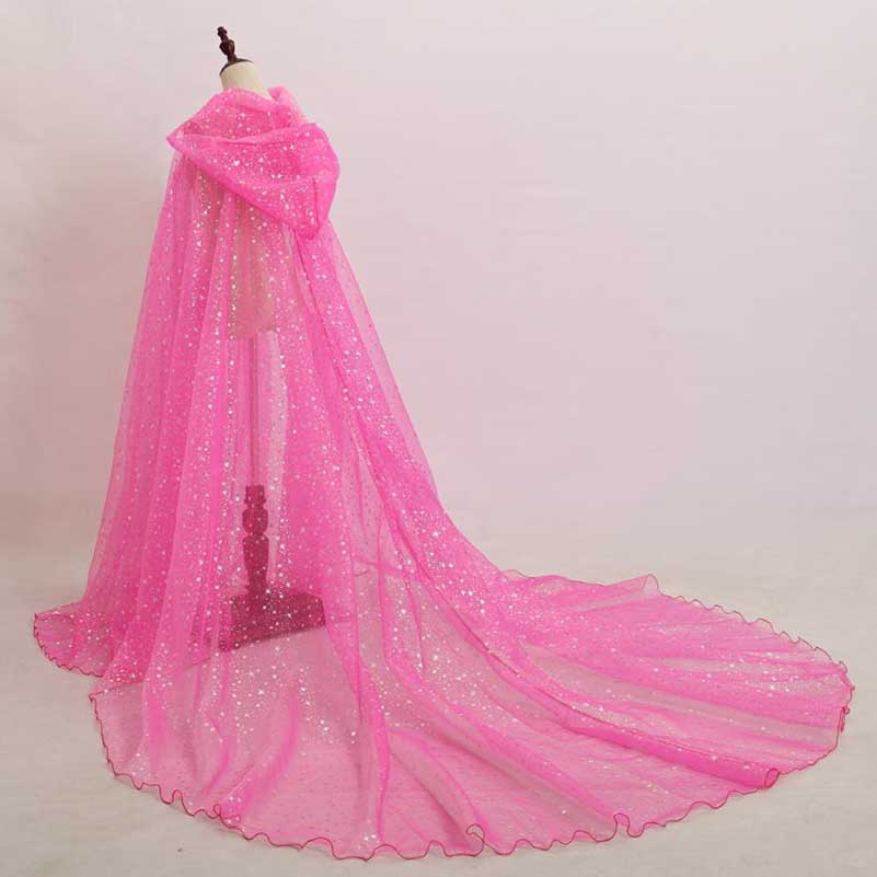 Sparkly hooded robe for wedding in bright pink with a flowing design and intricate detailing
