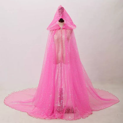 S&DCo. sparkly hooded robe for wedding in pink with flowing fabric and shimmering design