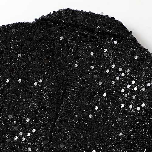 Close-up of a sparkly party blazer for women with shimmering sequins in black