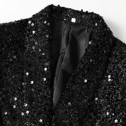 Sparkly party blazer for women featuring shimmering black sequins for a stylish evening look