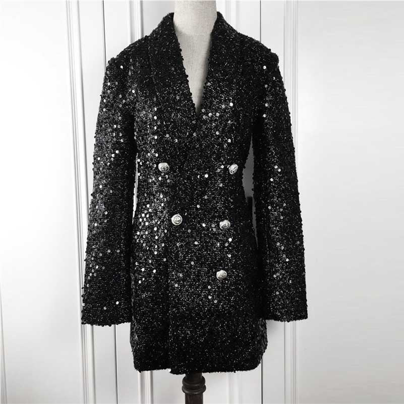 Sparkly party blazer for women in black with sequins and double-breasted design