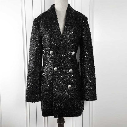Sparkly party blazer for women in black with sequins and double-breasted design