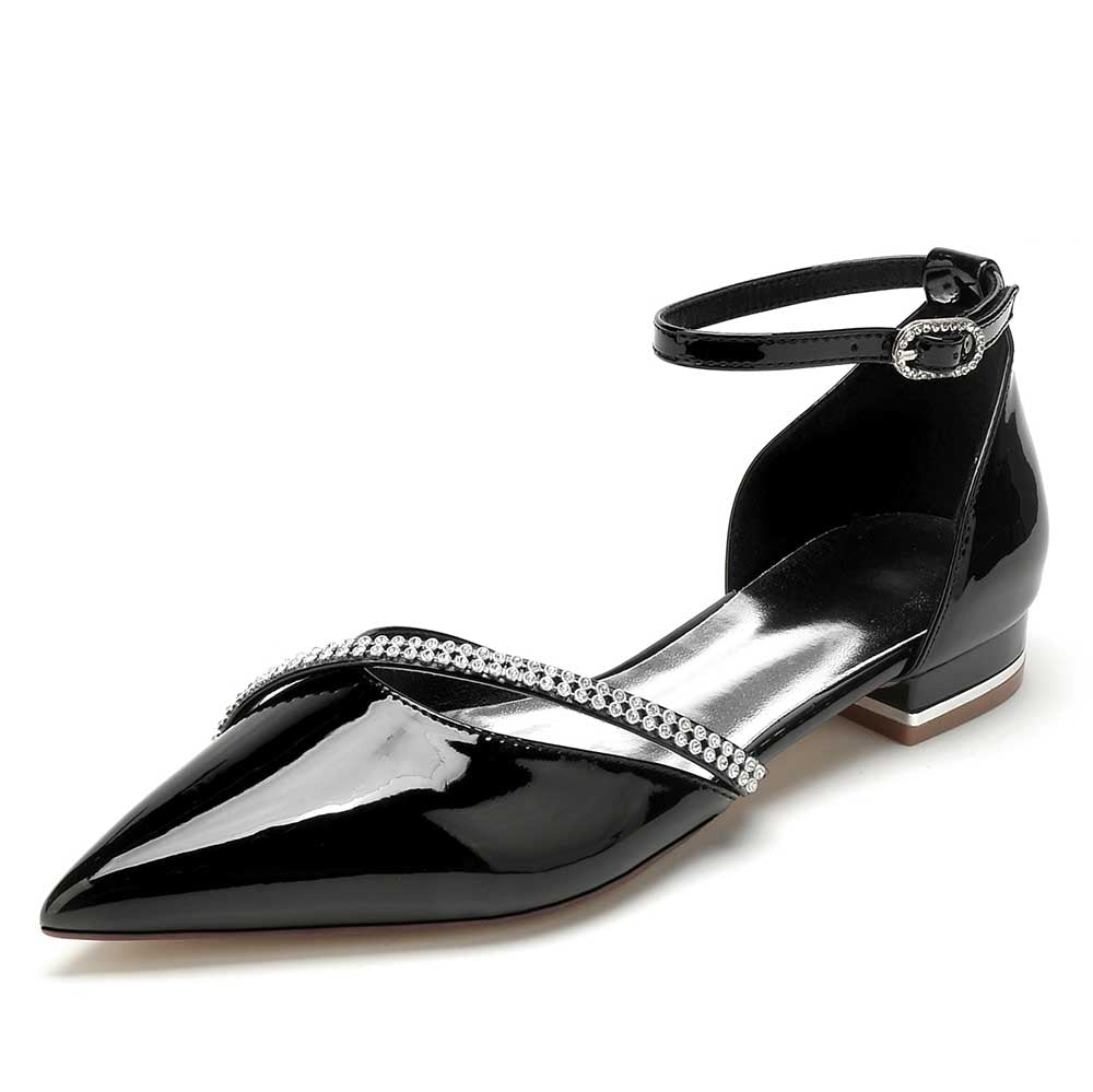 S&DCo. sparkly pointed toe flats with ankle strap and decorative rhinestone detailing