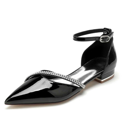 S&DCo. sparkly pointed toe flats with ankle strap and decorative rhinestone detailing