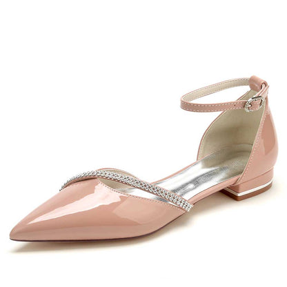 S&DCo. sparkly pointed toe flats in pink with adjustable ankle strap and embellished detailing