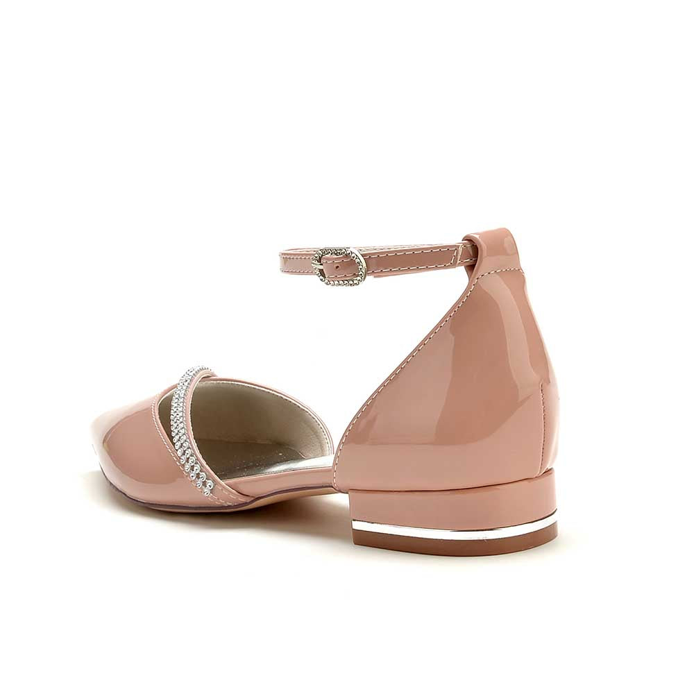 S&DCo. sparkly pointed toe flats with ankle strap in soft pink for elegant style