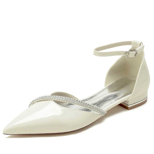S&DCo. sparkly pointed toe flats in white with an ankle strap and shimmer detail