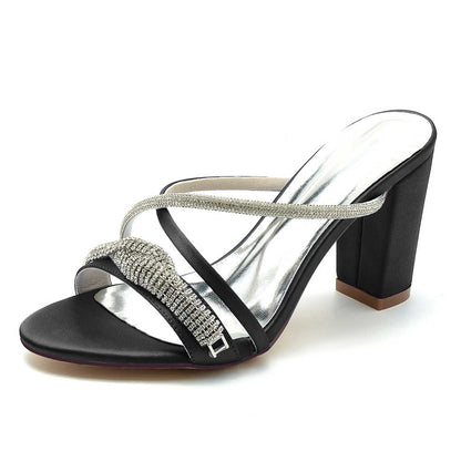 Elegant sparkly wedding shoes block heel with a stylish design and rhinestone accents