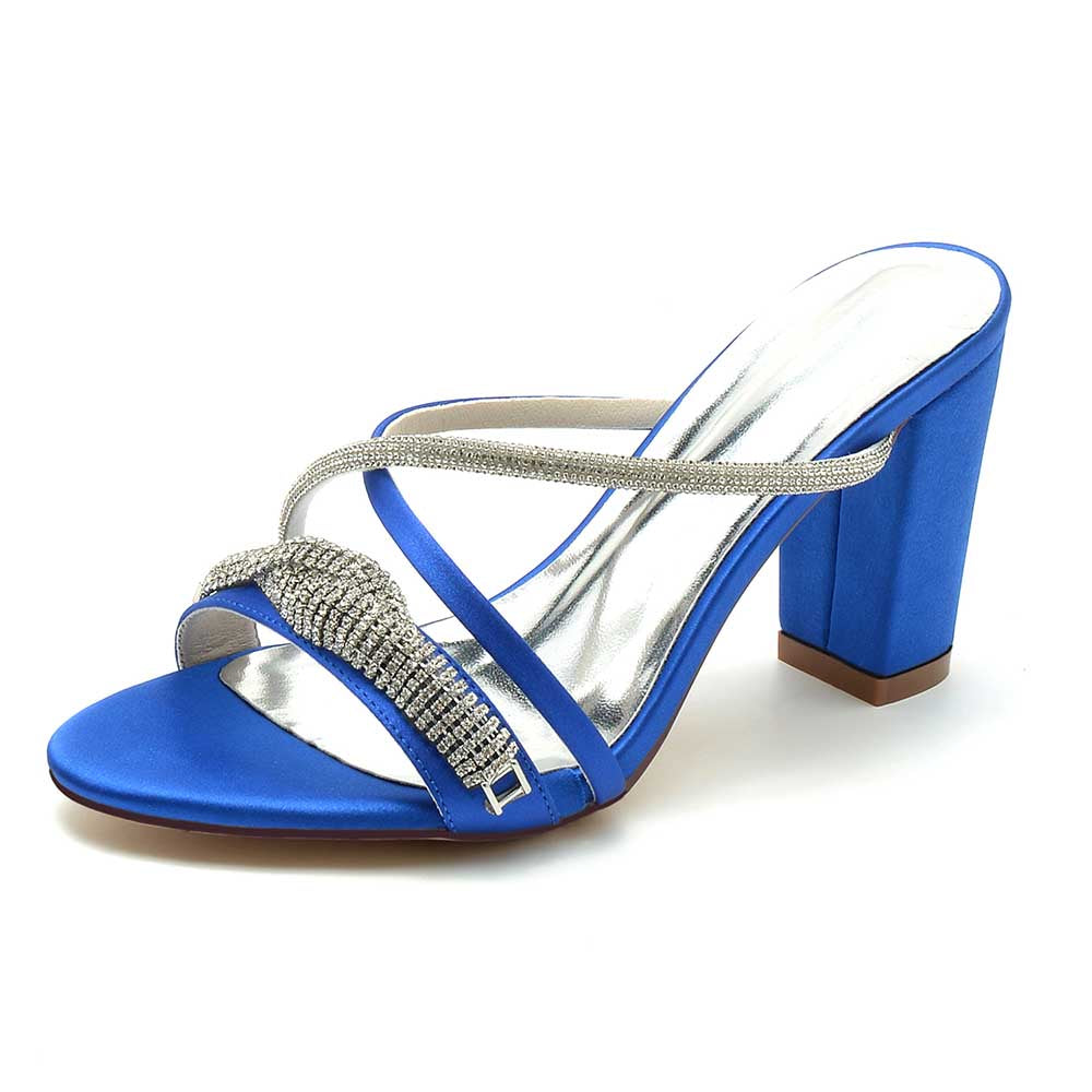 S&DCo. sparkly wedding shoes block heel in blue with a stylish design and adorned straps