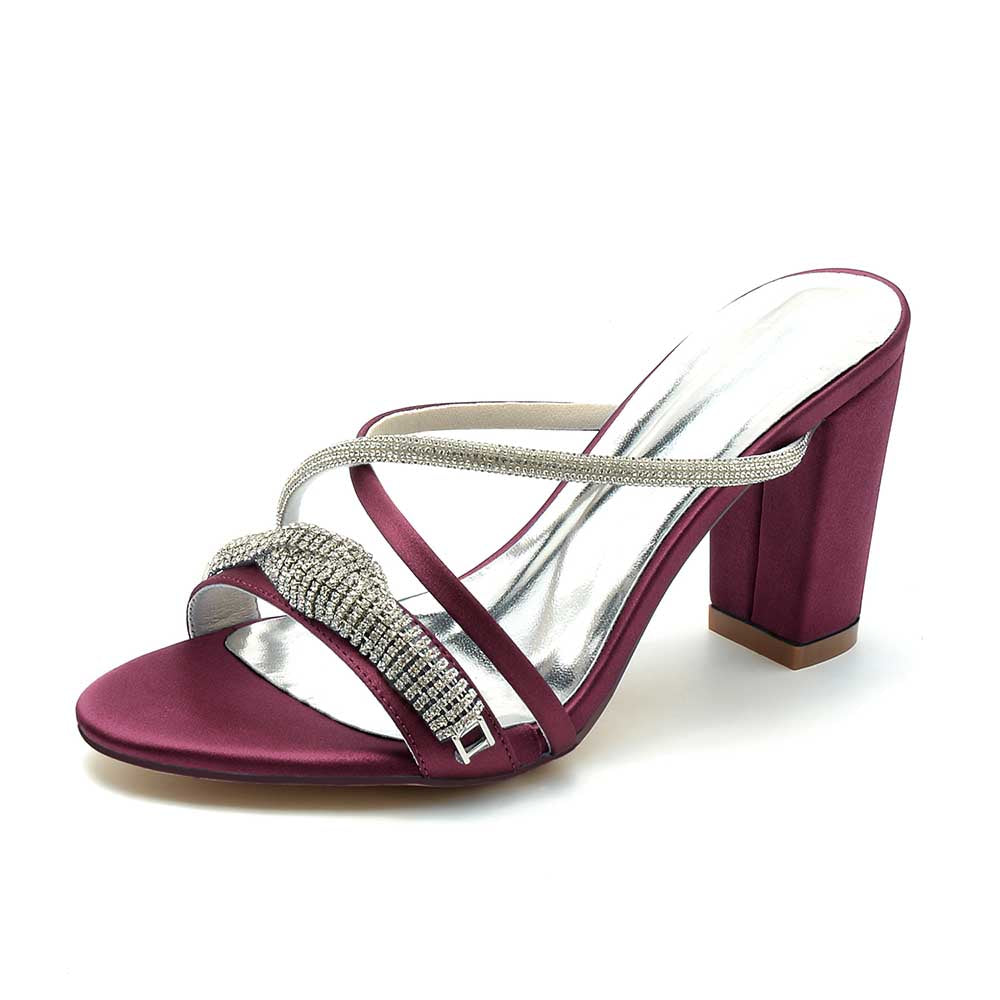 S&DCo. maroon sparkly wedding shoes block heel with stylish rhinestone embellishments