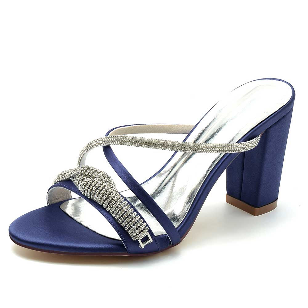 S&DCo. sparkly wedding shoes block heel in navy blue with elegant rhinestone details