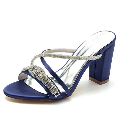 S&DCo. sparkly wedding shoes block heel in navy blue with elegant rhinestone details