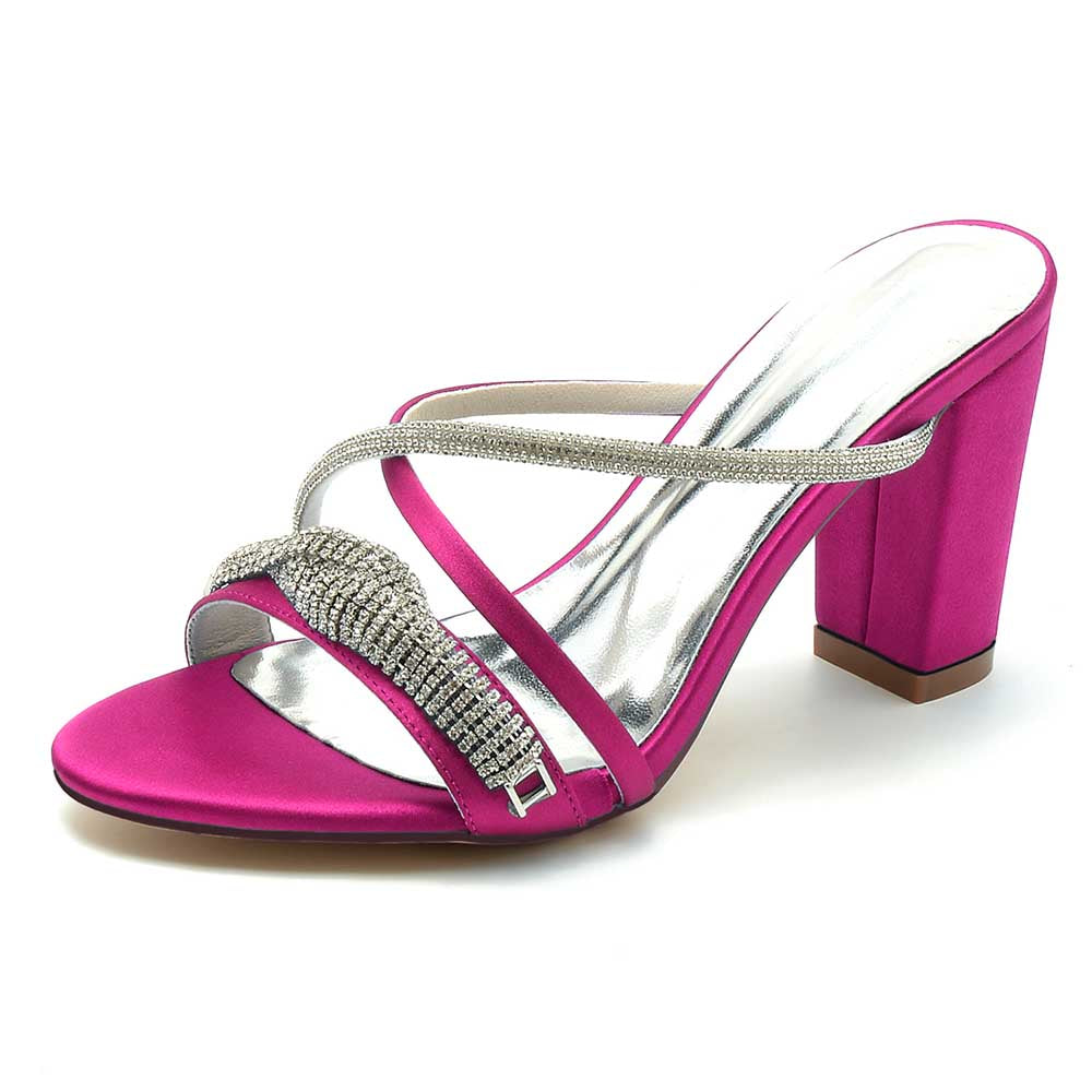Sparkly wedding shoes block heel by S&DCo in vibrant pink with sparkling embellishments