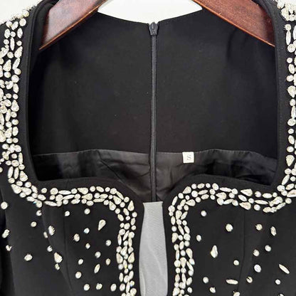 Long Sleeve Square Neck A-Line Prom Dress With Crystal