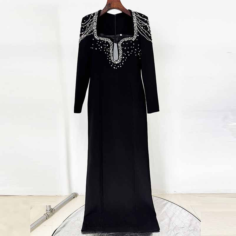 Long Sleeve Square Neck A-Line Prom Dress With Crystal