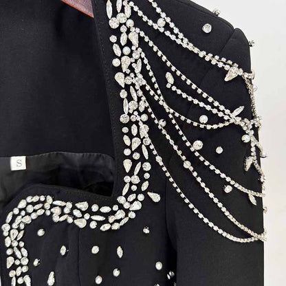 Long Sleeve Square Neck A-Line Prom Dress With Crystal