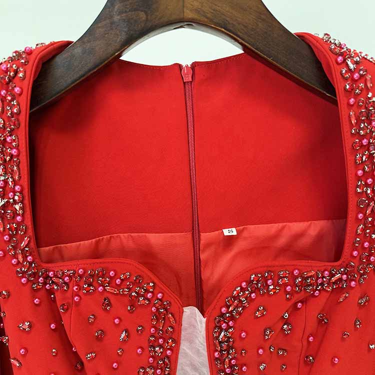 Long Sleeve Square Neck A-Line Prom Dress With Crystal