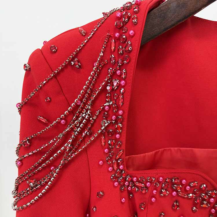 Long Sleeve Square Neck A-Line Prom Dress With Crystal