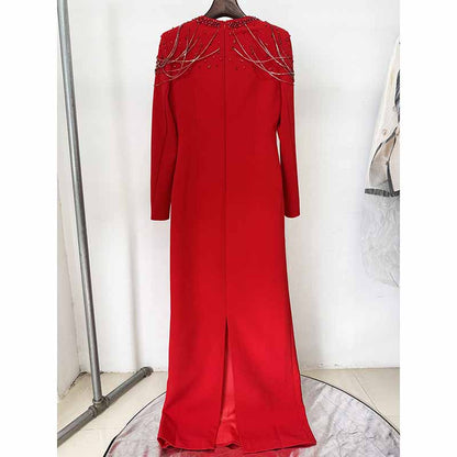 Long Sleeve Square Neck A-Line Prom Dress With Crystal