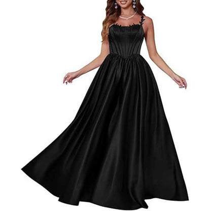 Spaghetti Straps Wedding Ball Gown Appliques Satin Prom Dress