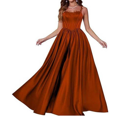 Spaghetti Straps Wedding Ball Gown Appliques Satin Prom Dress