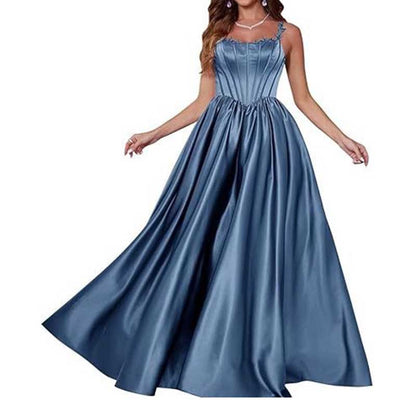 Spaghetti Straps Wedding Ball Gown Appliques Satin Prom Dress