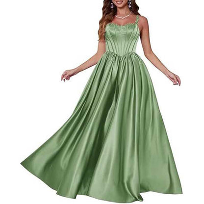 Spaghetti Straps Wedding Ball Gown Appliques Satin Prom Dress