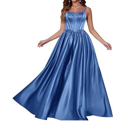 Spaghetti Straps Wedding Ball Gown Appliques Satin Prom Dress