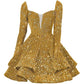 Long Sleeve Sequin Prom Dresses Short A Line Mini Event Party Cocktail Gown