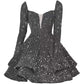 Long Sleeve Sequin Prom Dresses Short A Line Mini Event Party Cocktail Gown